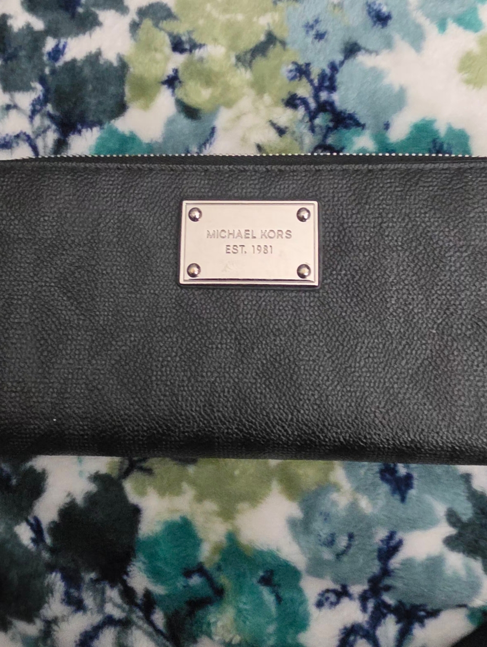 Michael Kors Black Pebbled Leather Wallet with Silver Logo Plate